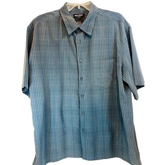 vtg Puritan Mens L Blue Striped Button-Up Shirt 100% Polyester Short Sleeve USA - Picture 1 of 5